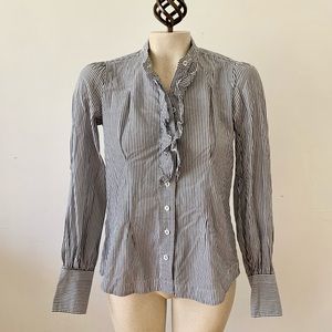 Banana Republic Stripe Ruffle Front Button Blouse 0